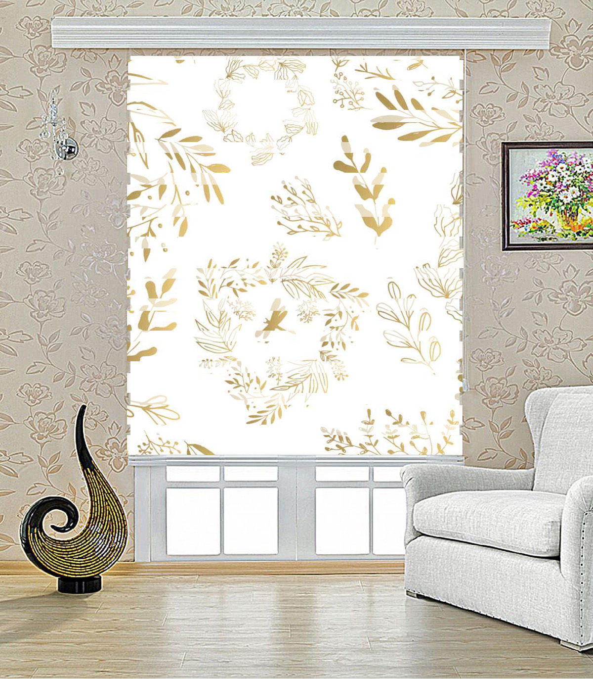 پرده زبرا طرح برگ طلا مدل 1011