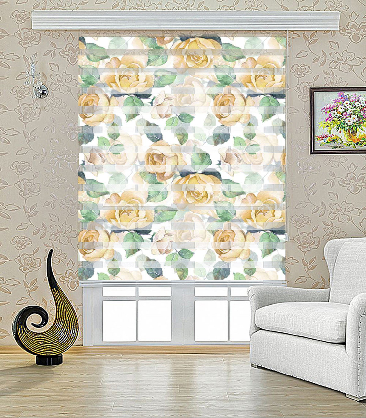 پرده زبرا طرح گل بوته مدل 1207