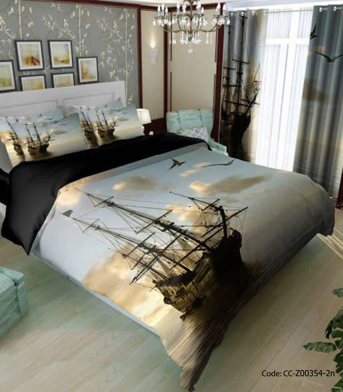 سرویس ملحفه و لحاف طرح دار مدل کشتی