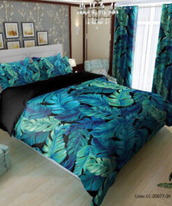 ملحفه و لحاف و بالش طرح دار مدل برگ آبی