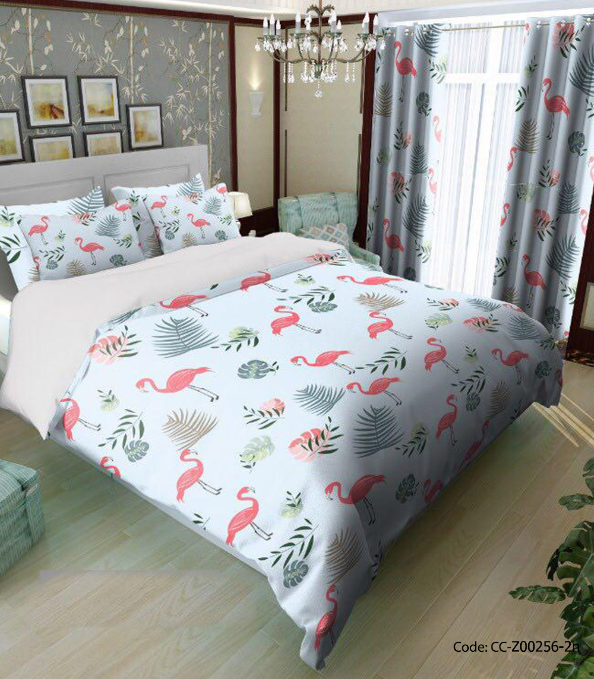 ست ملحفه و لحاف مدل هاوایی آبی