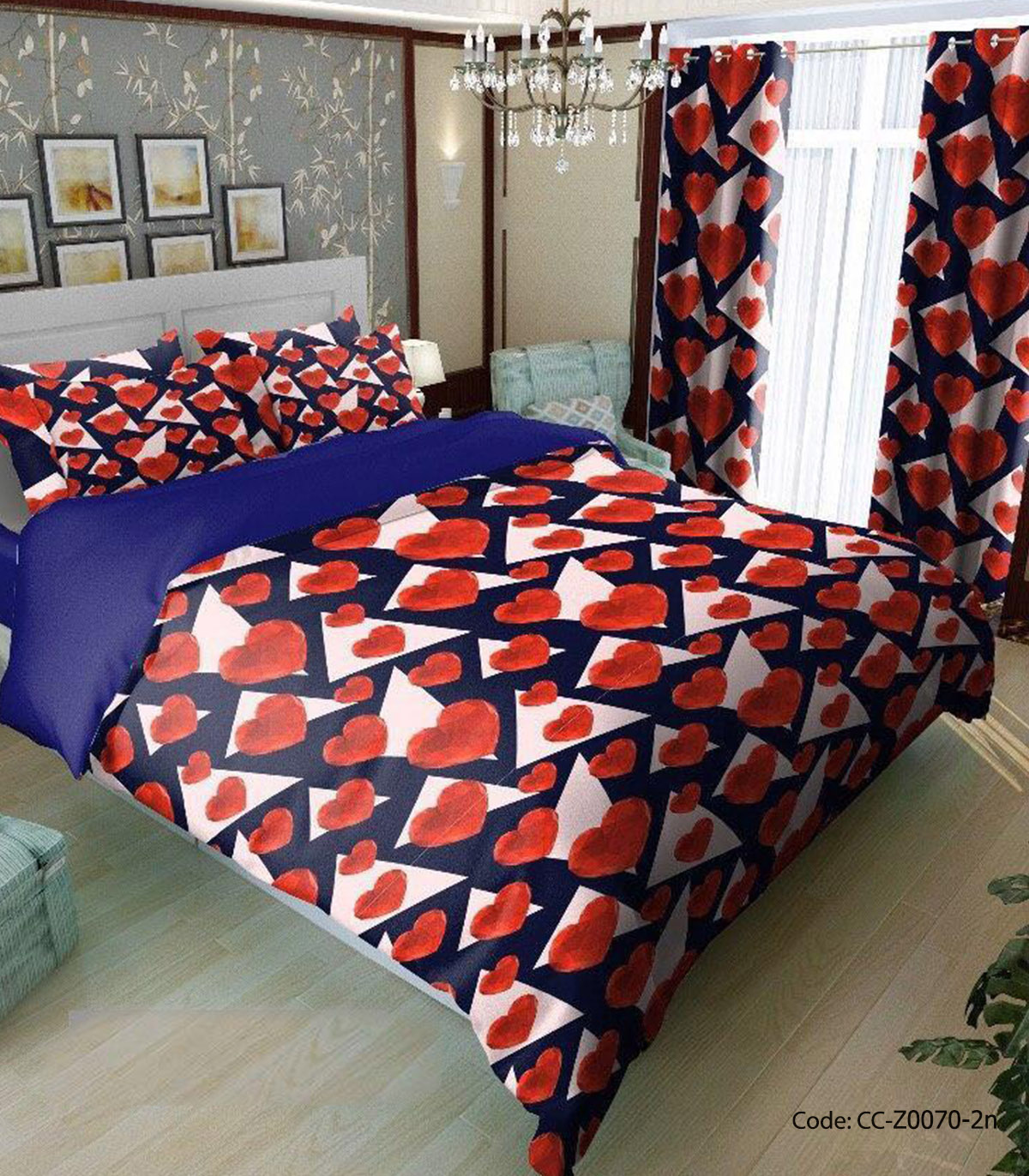 ست لحاف دوختدار و روتختی مدل قلب