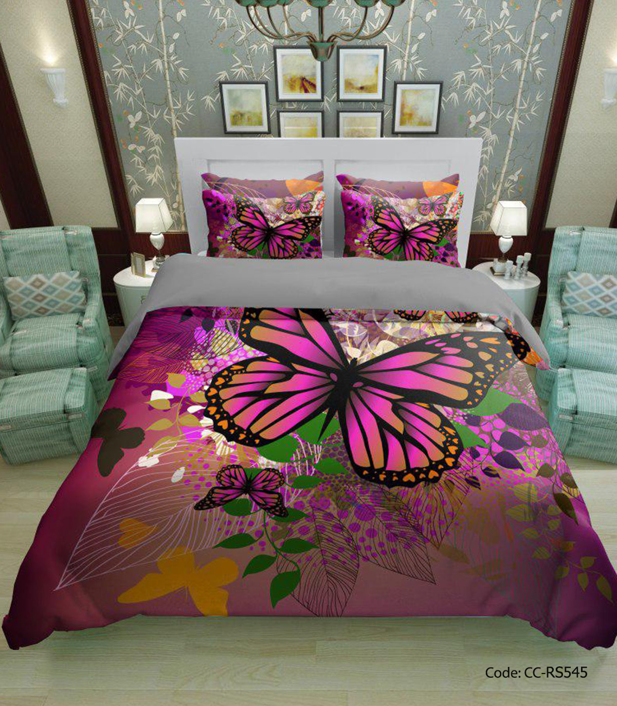 ست روتختی و لحاف مدل violet butterfly