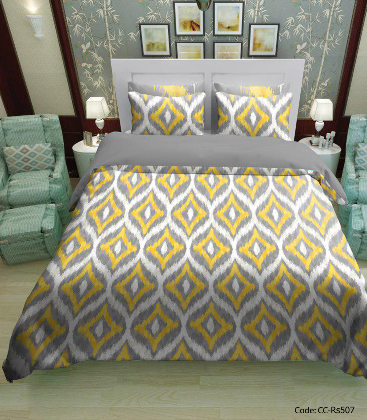 سرویس روتختی و ملحفه کشدار گلدار مدل لوزی