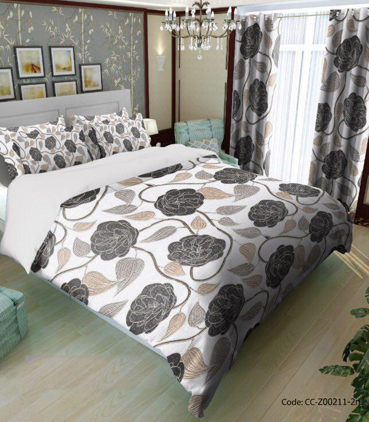 سرویس روتختی و ملحفه کشدار مدل رز خاکستری