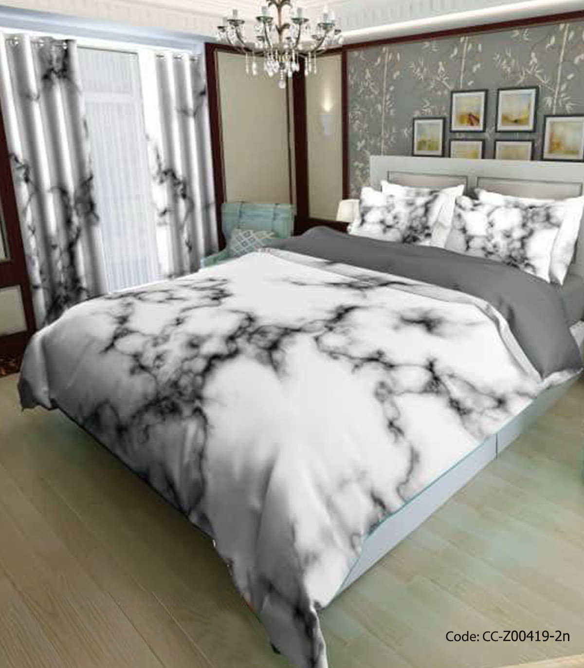 ست روتختی و ملحفه کشدار مدل مرمریت