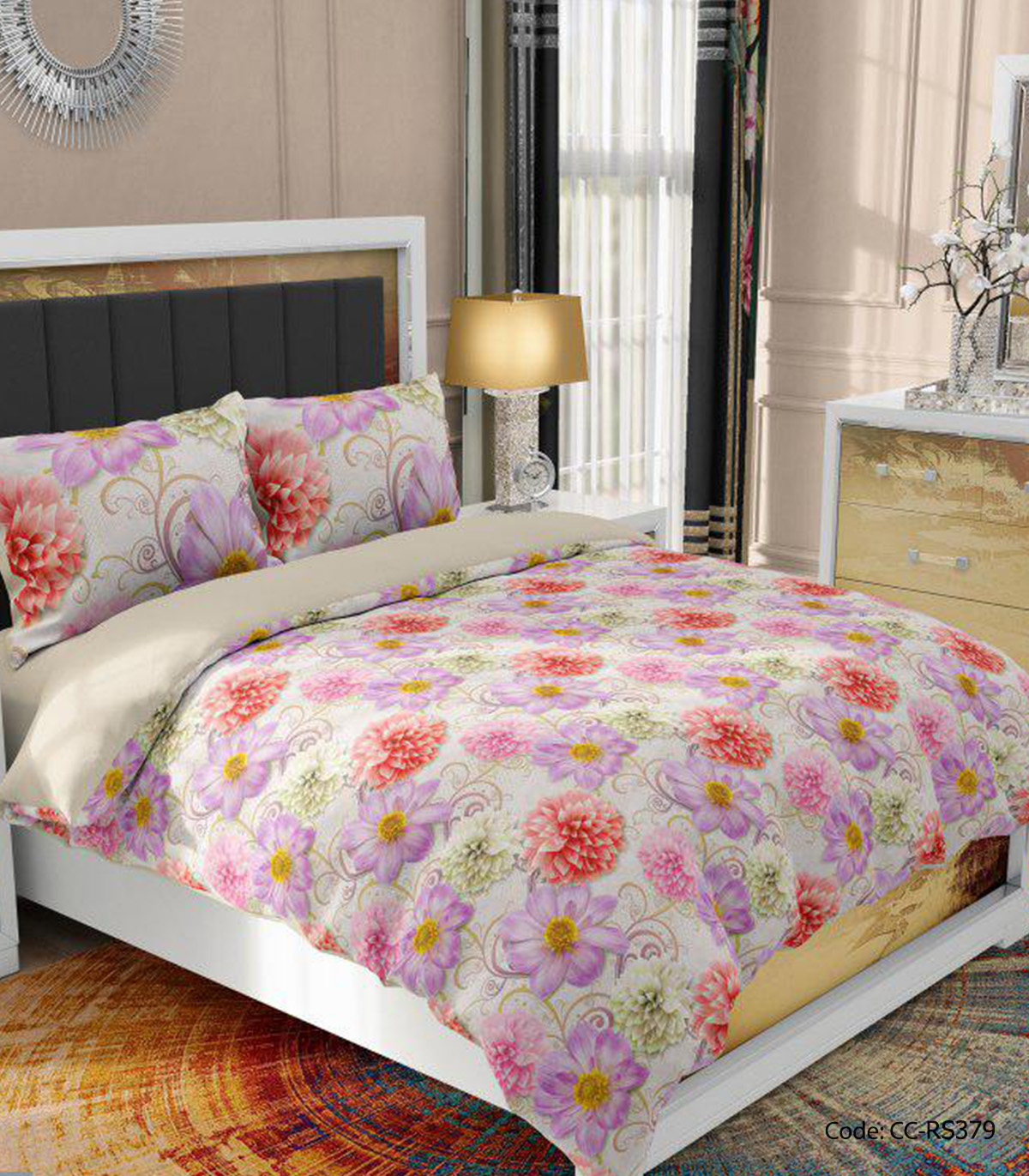 ست روتختی و لحاف طرح دار مدل بنفشه