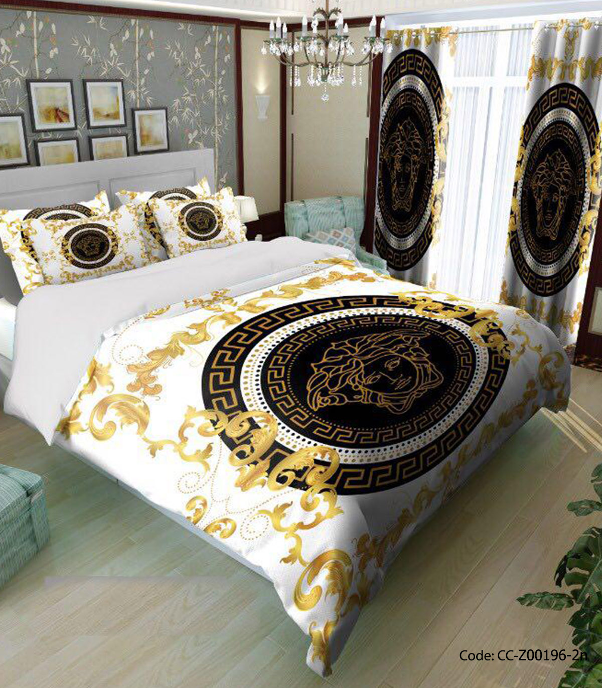 سرویس روتختی و لحاف دوختدار مدل GOLD VERSACE