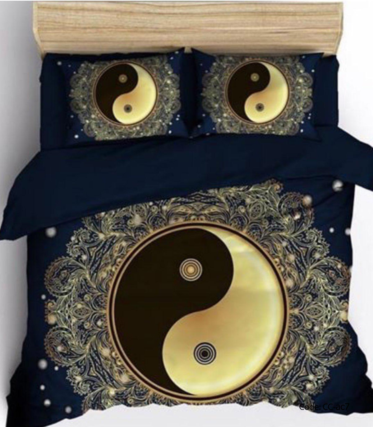 سرویس روتختی طرح یین و یانگ مشکی طلایی