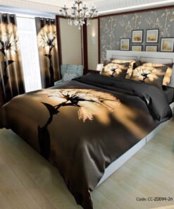 ست روتختی دونفره مشکی طلایی طرح تک درخت در غروب