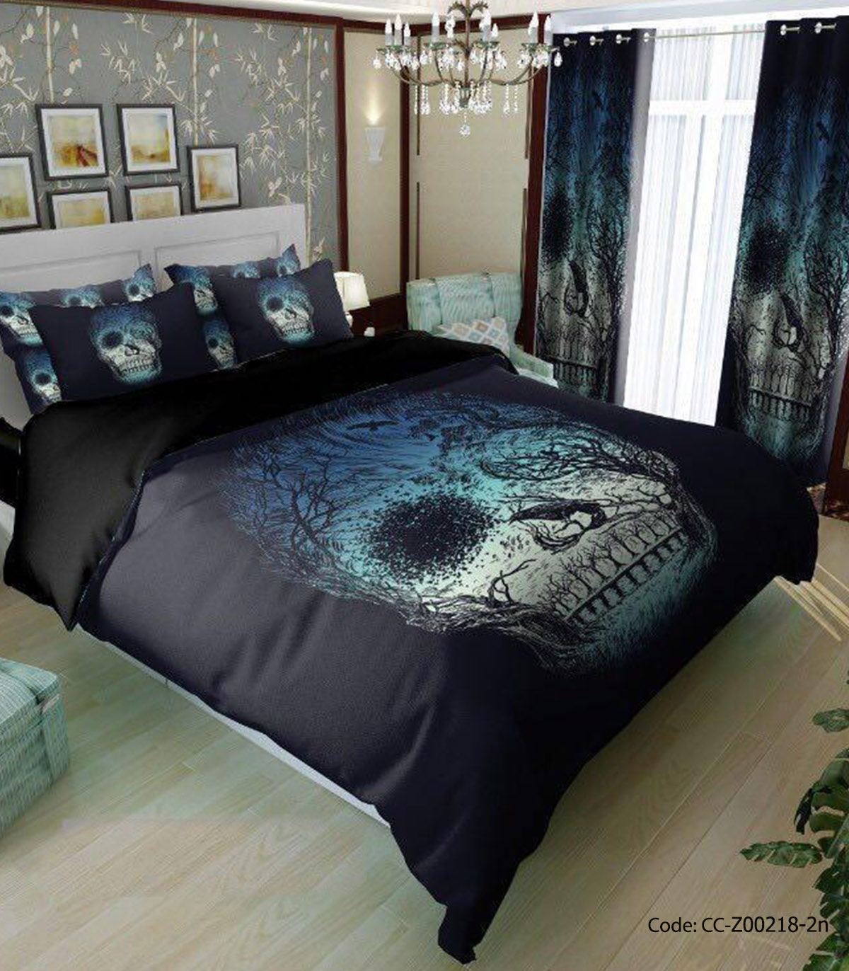 روتختی پسرانه مشکی با طرح جمجمه