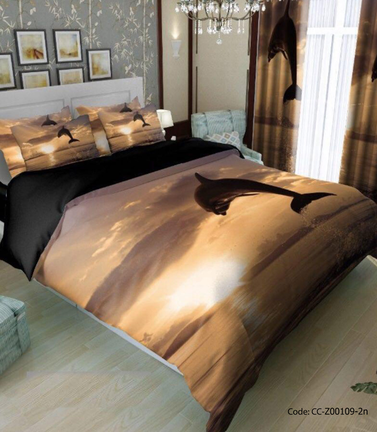 ست روتختی دونفره طرح غروب و دلفین