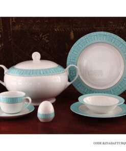 سرویس غذا خوری زرین 12 نفره سپید صدف فیروزه ای