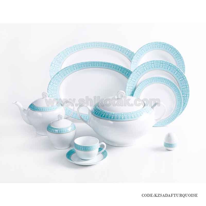 سرویس غذا خوری زرین 12 نفره سپید صدف فیروزه ای