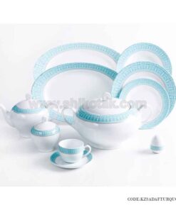 سرویس چای خوری چینی زرین 6 نفره طرح سپید صدف فیروزه ای