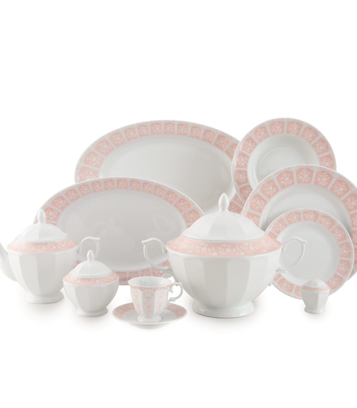 سرویس ظروف غذاخوری لوکس 12 نفره طرح آرتمیس صورتی سری نئوکلاسیک