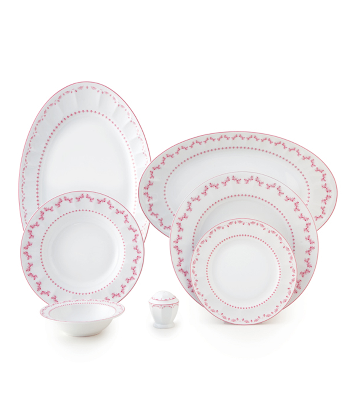 سرویس ظروف غذاخوری لوکس 103 پارچ طرح فرانسیس صورتی سری نئوکلاسیک