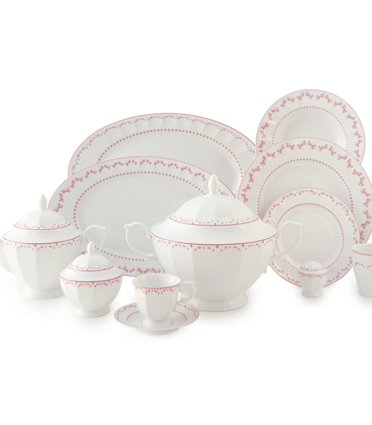 سرویس ظروف غذاخوری لوکس 103 پارچ طرح فرانسیس صورتی سری نئوکلاسیک