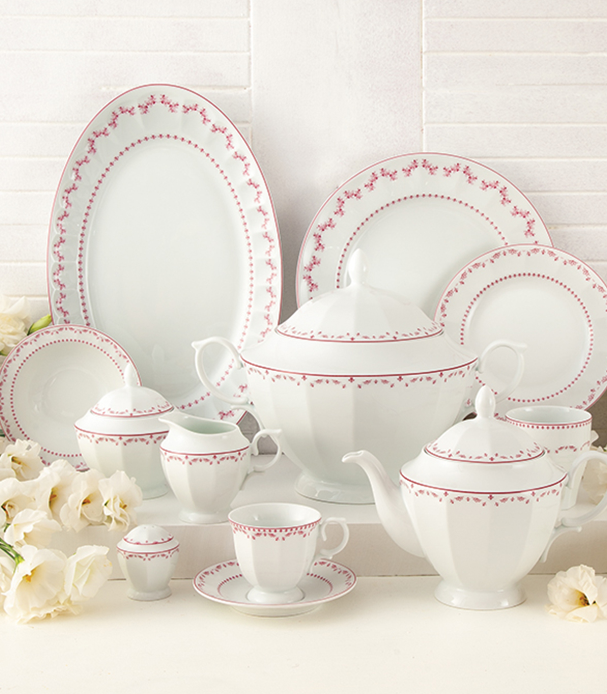 سرویس 6نفره 29 پارچ غذاخوری مدل فرانسیس صورتی سری نئوکلاسیک