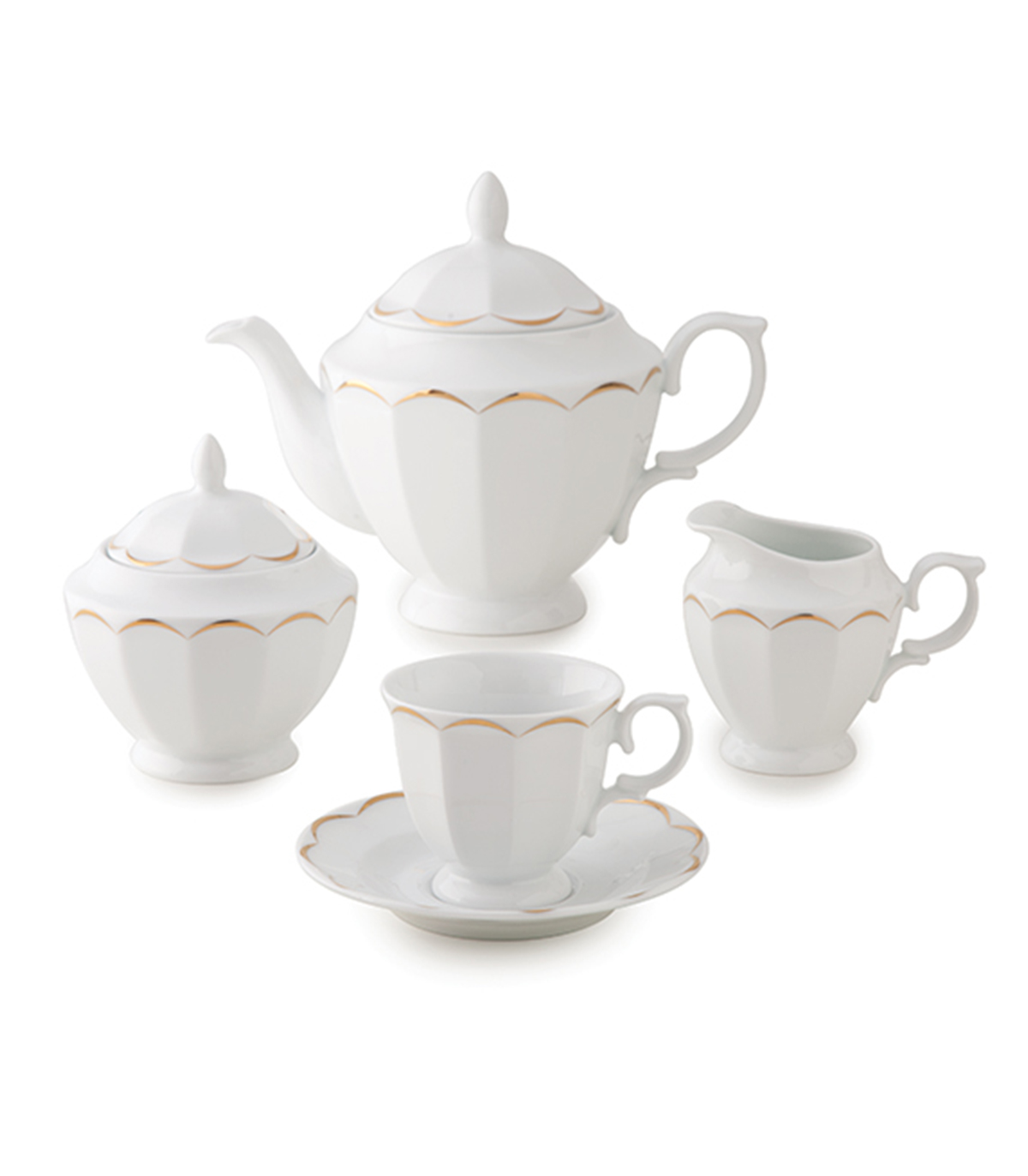 سرویس چای خوری 12 پارچ 6 نفره نئوکلاسیک مدل نارسیس طلایی