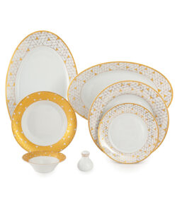 سرویس غذاخوری چینی 12نفره 108 پارچه مدل ژئومتریکال طلایی سری شهرزاد