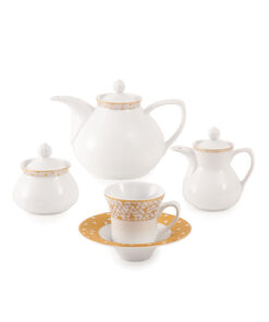 سرویس غذاخوری چینی 12نفره 108 پارچه مدل ژئومتریکال طلایی سری شهرزاد