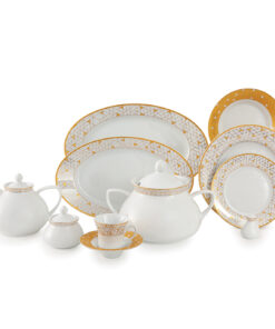 سرویس غذاخوری چینی 12نفره 108 پارچه مدل ژئومتریکال طلایی سری شهرزاد