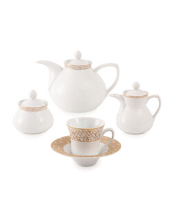 سرویس غذاخوری چینی 12نفره 108 پارچه مدل ژئومتریکال نقره ای سری شهرزاد