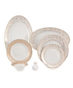 سرویس غذاخوری چینی 12نفره 108 پارچه مدل ژئومتریکال نقره ای سری شهرزاد