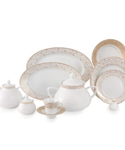 سرویس غذاخوری چینی 12نفره 108 پارچه مدل ژئومتریکال نقره ای سری شهرزاد