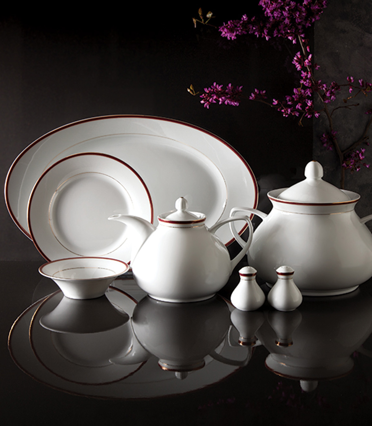 سرویس غذاخوری چینی 12نفره 108 پارچه مدل سپینود ارغوانی سری شهرزاد