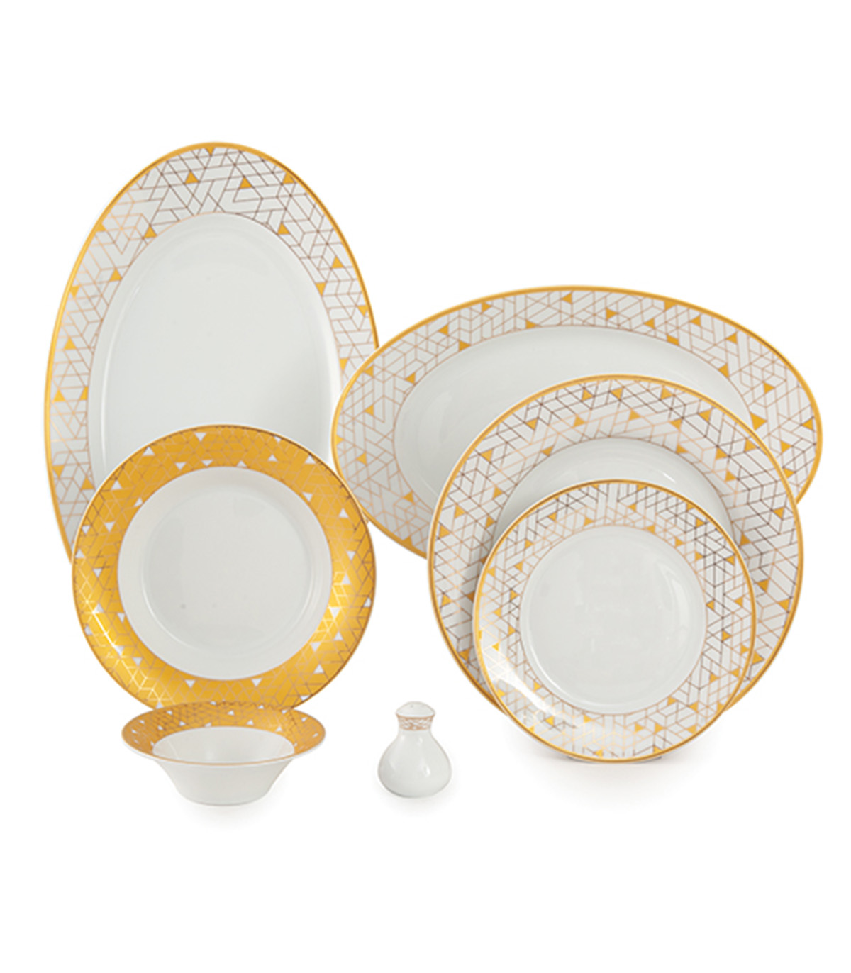 سرویس چینی غذاخوری زرین 6 نفره مدل ژئومتریکال طلایی سری شهرزاد