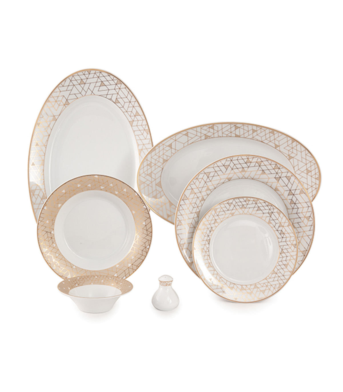 سرویس چینی غذاخوری زرین 6 نفره مدل ژئومتریکال نقره ای سری شهرزاد