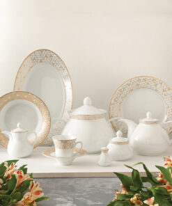 سرویس چینی غذاخوری زرین 6 نفره مدل ژئومتریکال نقره ای سری شهرزاد