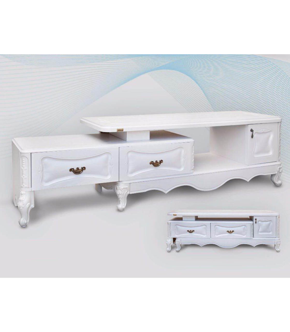 میز تلویزیون چوبی دو طبقه کشودار مدل 220