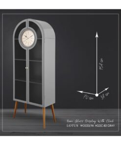 ویترین کتابخانه چوبی ساعت دار با درب شیشه ای مدل WOODLYN