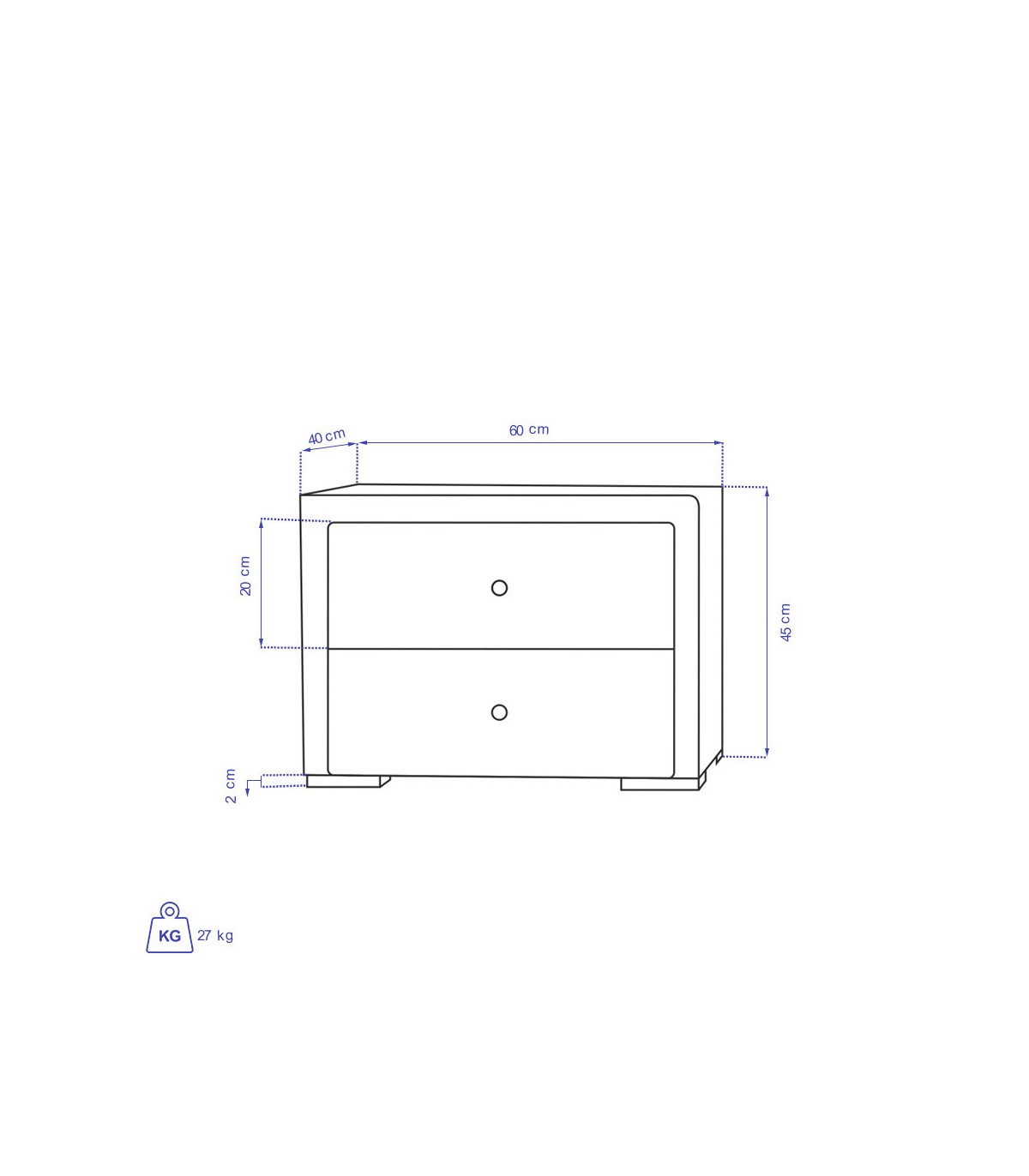 پاتختی دو کشو مدل VERTA