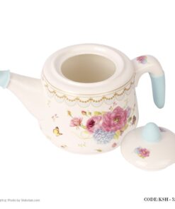 ست کتری قوری سرامیکی مدل گل سرخی آبی