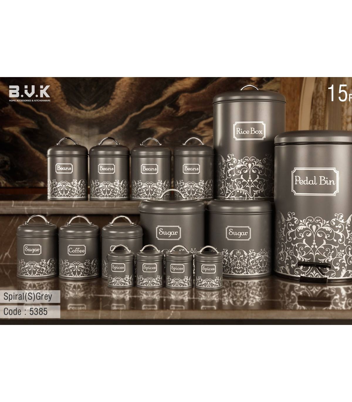 سرویس آشپزخانه بانکه 15 عددی طوسی نقره ای مدل SPIRAL GREY