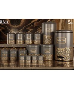 سرویس آشپزخانه بانکه 15 عددی طوسی طلایی مدل SPIRAL GREY