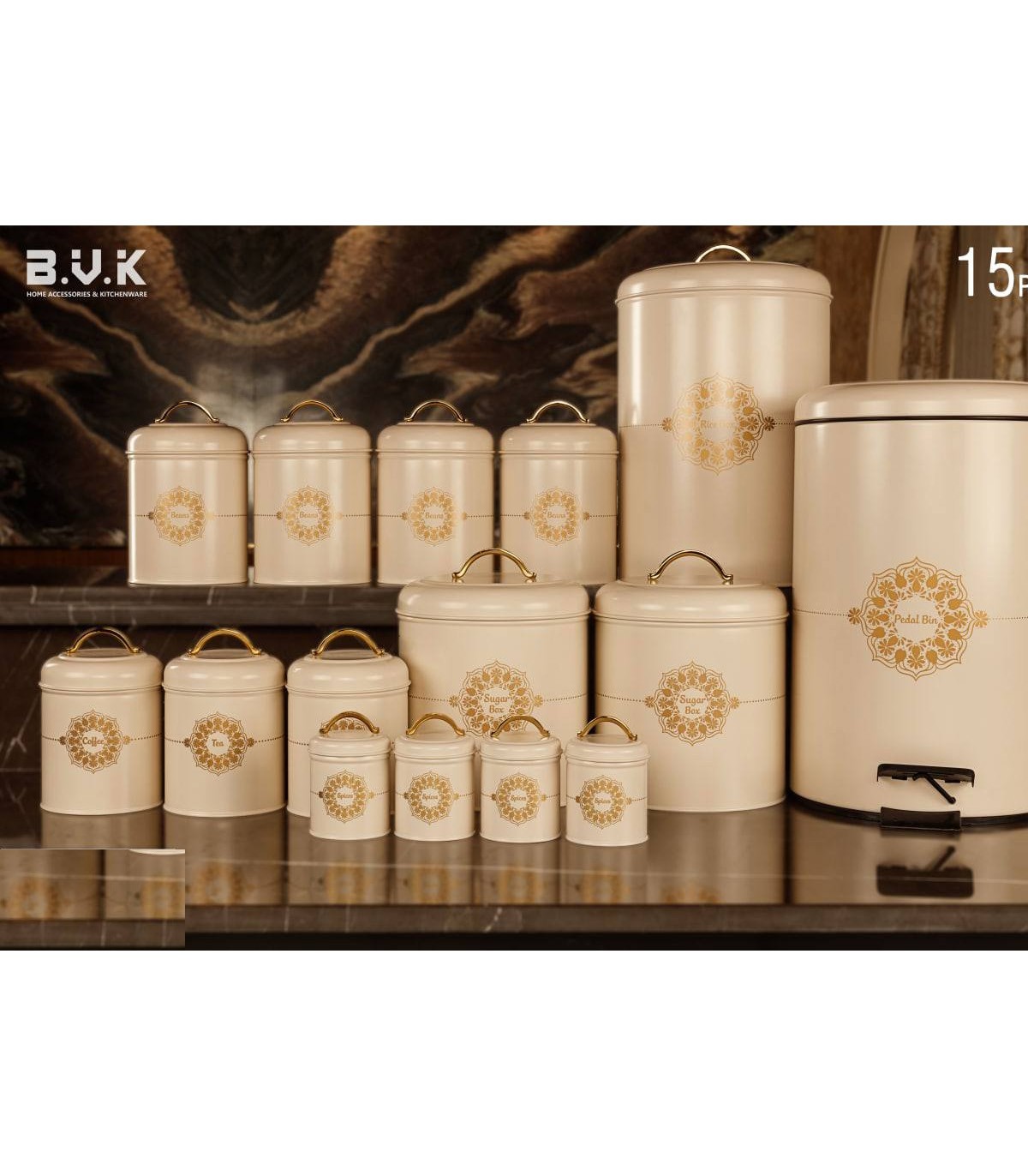 سرویس آشپزخانه بانکه 15 عددی کرم طلایی مدل PAON CREAM