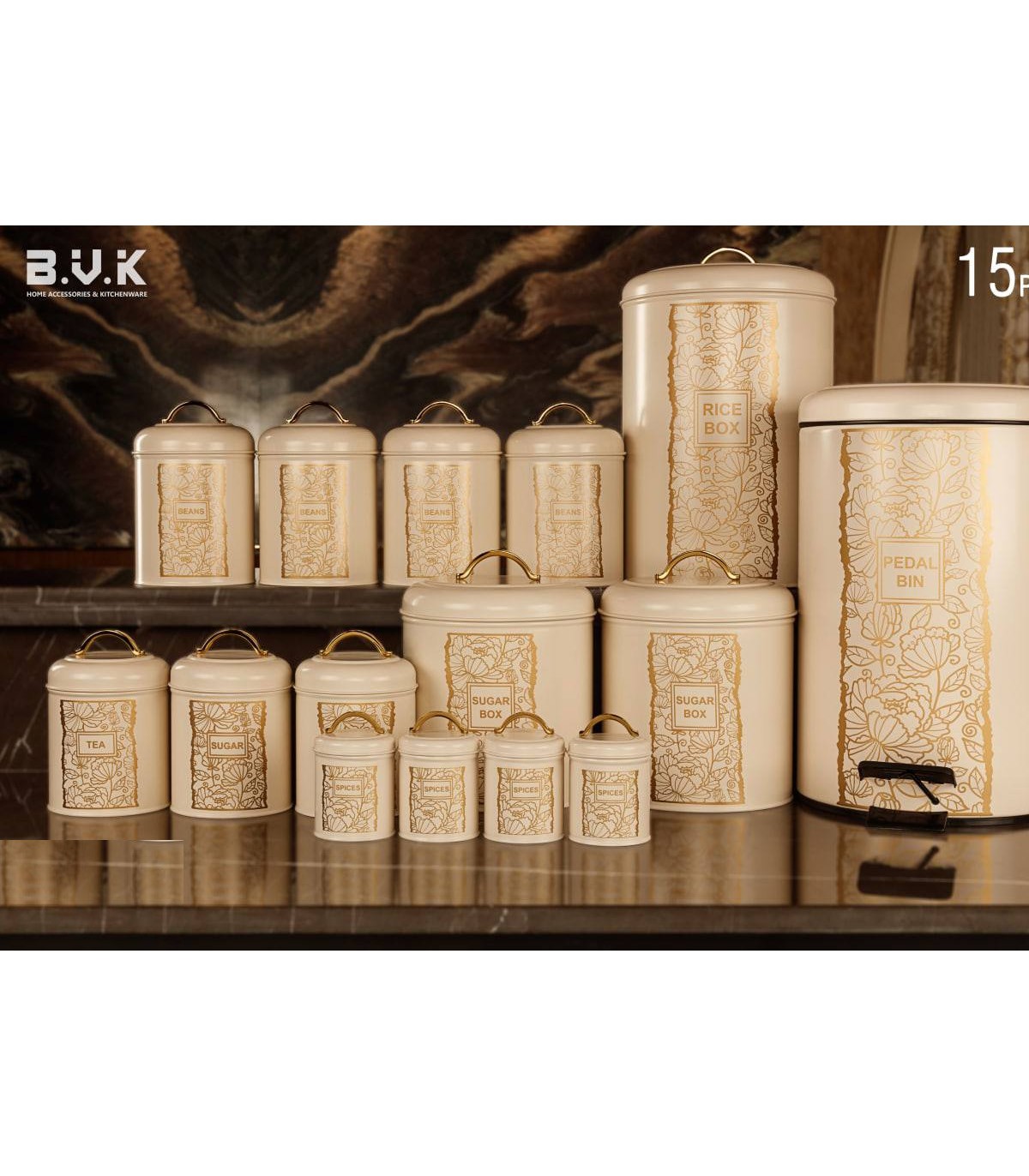 سرویس آشپزخانه بانکه 15 عددی کرم طلایی مدل LOTUS CREAM