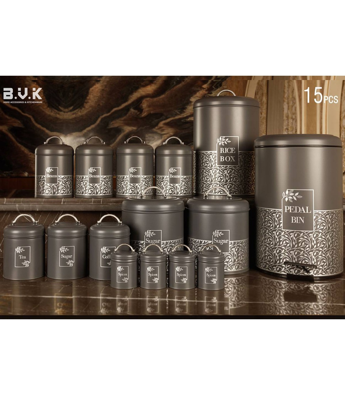 سرویس آشپزخانه بانکه 15 عددی طوسی نقره ای مدل BONSAY GRAY