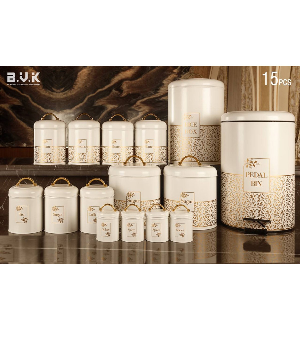 سرویس آشپزخانه بانکه 15 عددی سفید طلایی مدل BONSAY WHITE