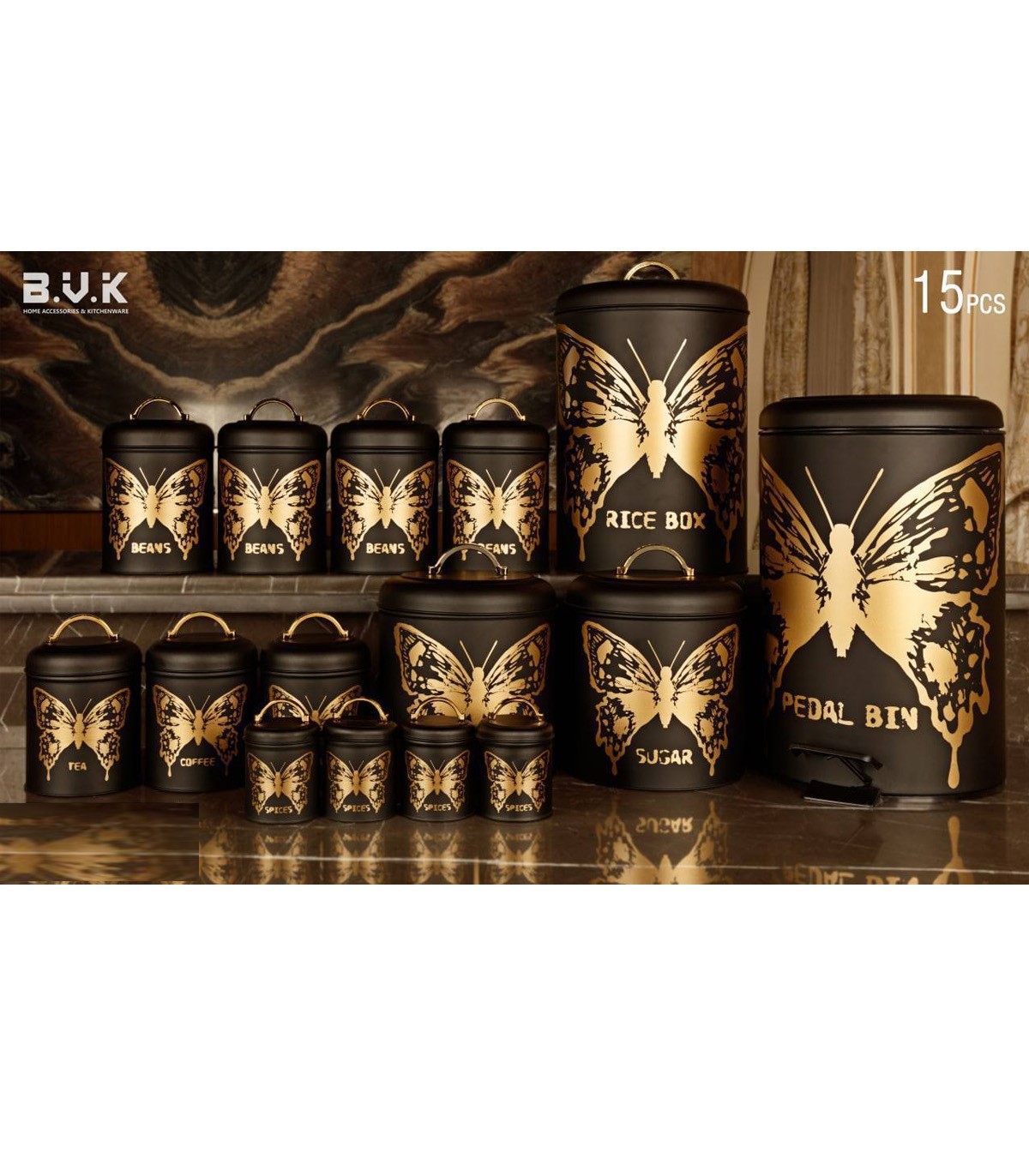 سرویس آشپزخانه بانکه 15 عددی مشکی طلایی مدل BEAUTY BLACK