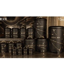 سرویس آشپزخانه بانکه 15 عددی مشکی طلایی مدل MARBLE BLACK