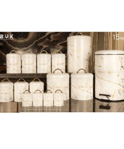 سرویس آشپزخانه بانکه 15 عددی سفید طلایی مدل MARBLE WHITE