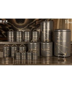 سرویس آشپزخانه بانکه 15 عددی طوسی طلایی مدل MARBLE GRAY