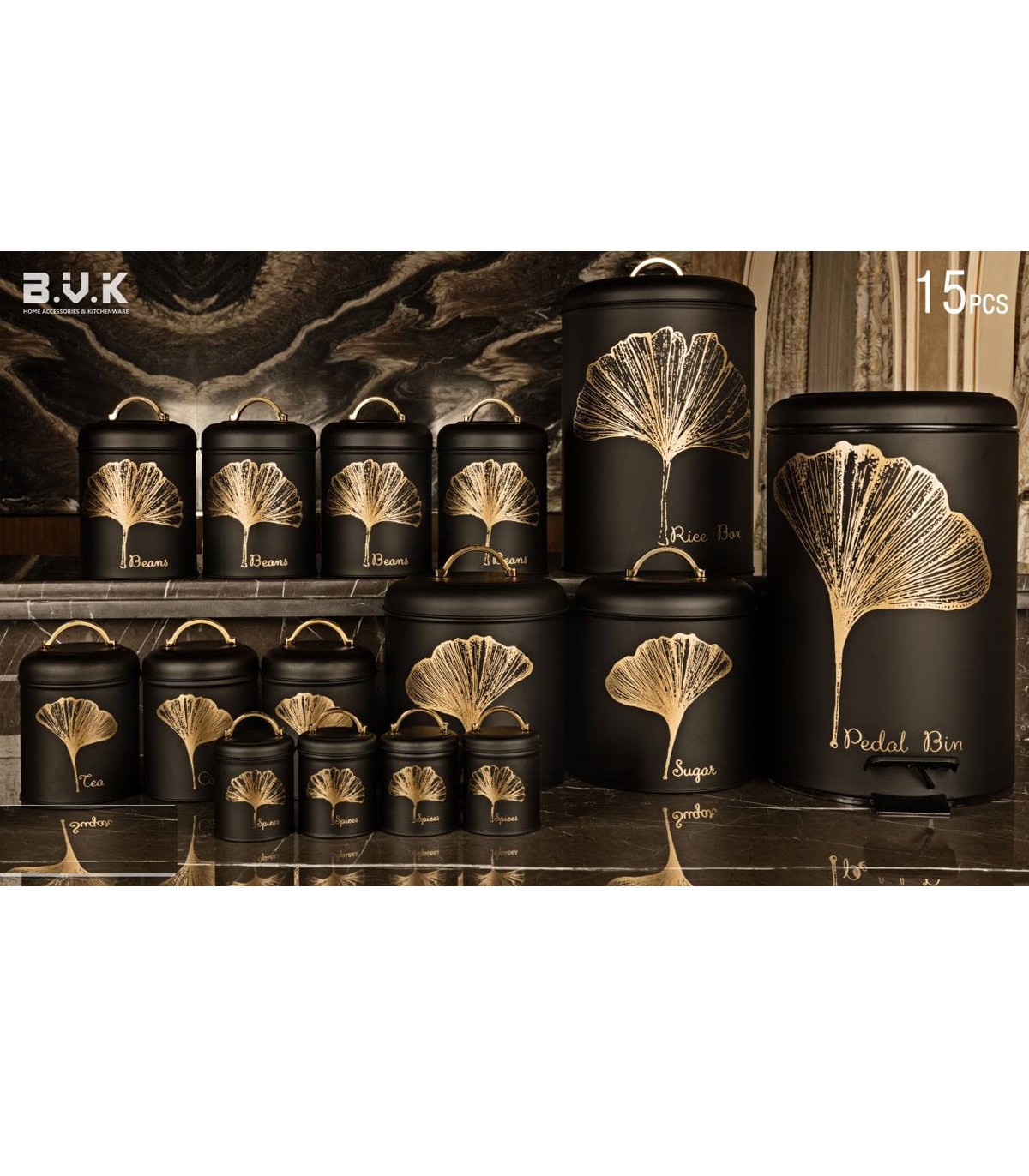 سرویس آشپزخانه بانکه 15 عددی مشکی طلایی مدل NOBLE BLACK