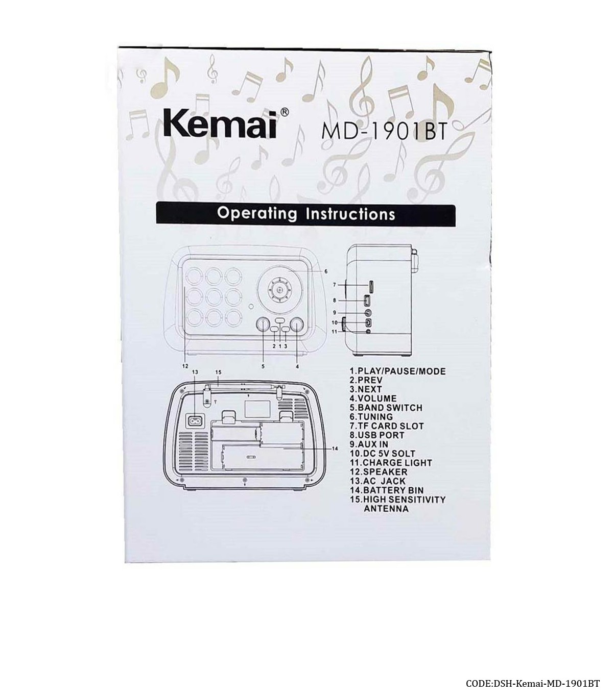 رادیو کلاسیک فلش خور مشکی مدل KEMAI-MD-1901BT